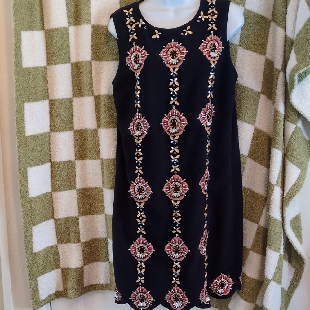 Banana Republic Gorgeous Embroidered Navy Dress